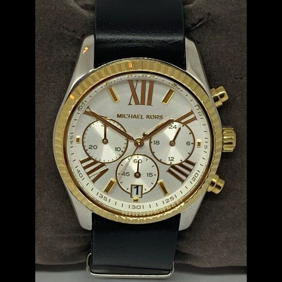 Michael Kors MK5955 Women's Black Leather Anlalog Dial Quartz Wrist Watch GE286 - Picture 1 of 11